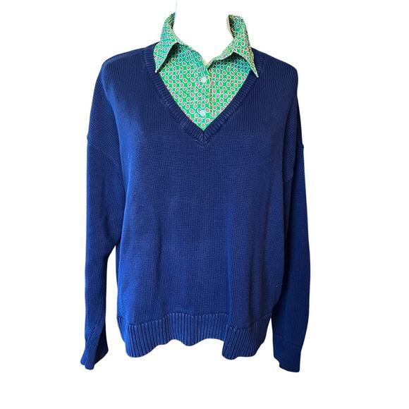Lauren Ralph Lauren Black Label Layered V Neck Sweater.  Navy/Green Size Large - Picture 1 of 7